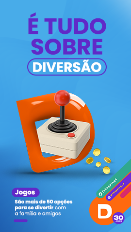 É tudo sobre diversão, uma imagem de um controle de video game dentro da letra D representando o Shopping D - Shopping D