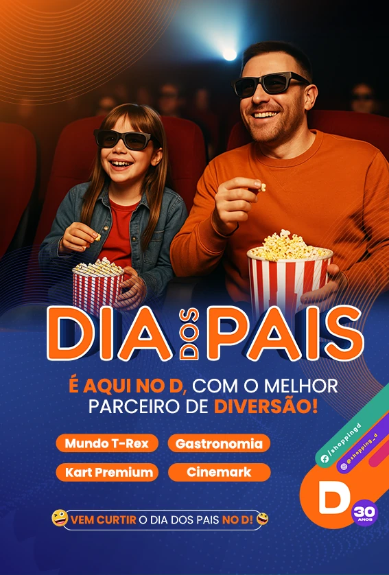Pai e filho se divertem com hambúrgueres no Shopping D durante o Dia dos Pais.