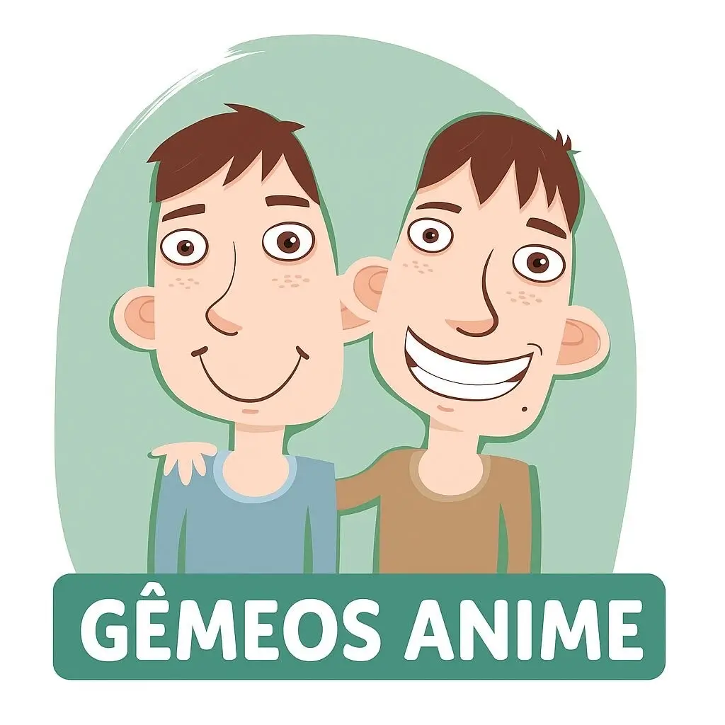 Ilustração divertida de dois gêmeos com a frase Gêmeos Anime, imagem promocional do Shopping D