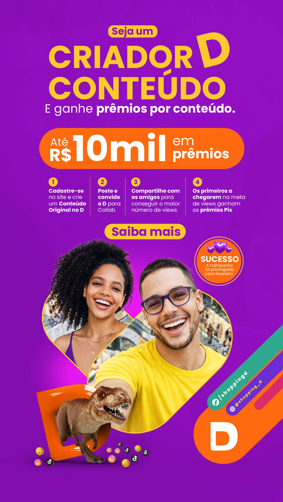 Campanha Criador D Conteúdo do Shopping D com criadores digitais e destaque para prêmios em dinheiro - Shopping D