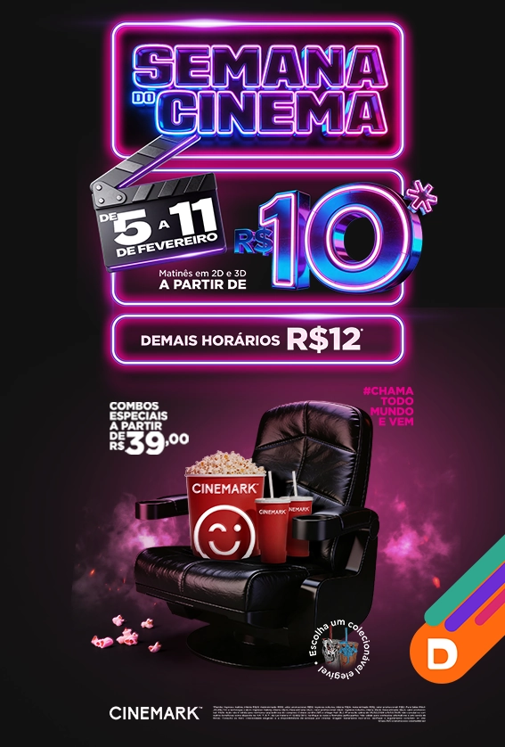 Arte da Semana do Cinema no Shopping D com ingresso promocional a partir de R$10 e destaque para a Cinemark.